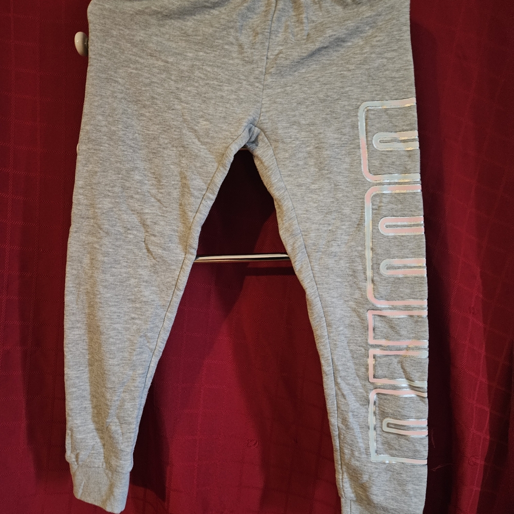 Puma Gray Kids Joggers with Multicolor Logo